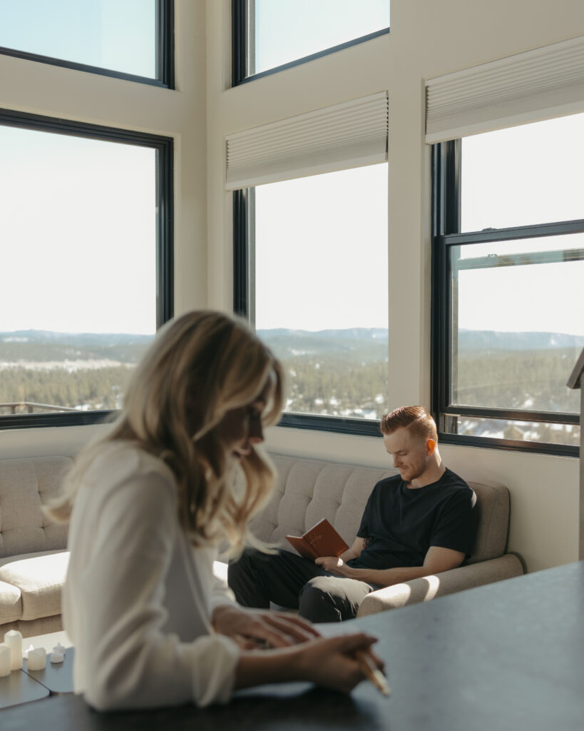 Bride and Groom writing their vows 