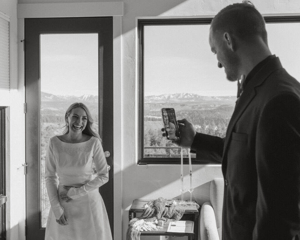 Groom FaceTiming Grandma to showcase her wedding gown