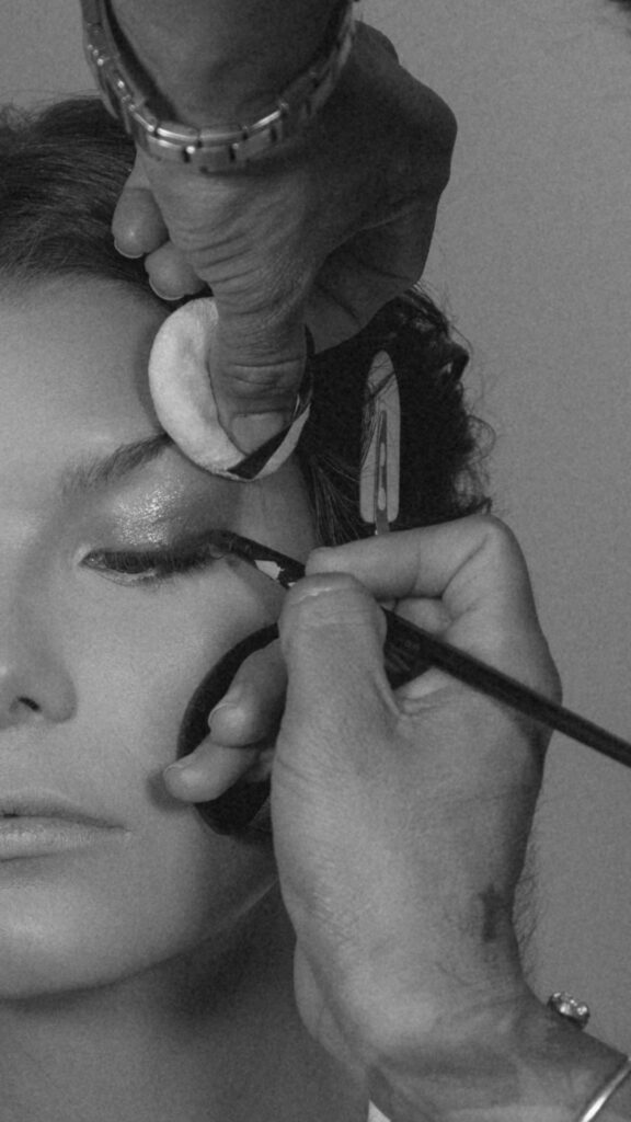 bride getting makeup applied close up, calm getting ready moment on wedding day, wedding photography