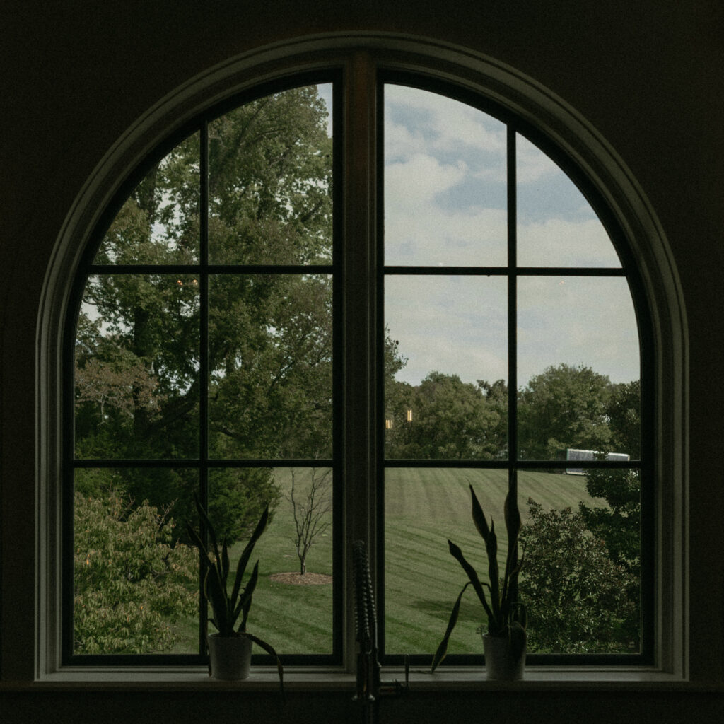 Looking out the window towards the ceremony location at Trinity View Farm