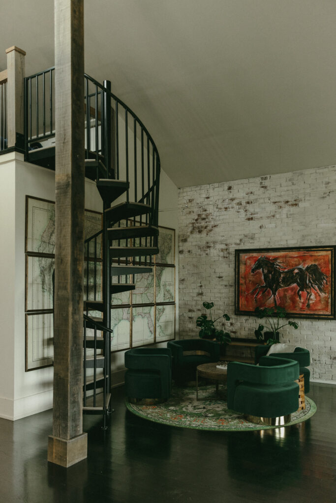 Spiral staircase inside the bridal suite at Trinity View Farm