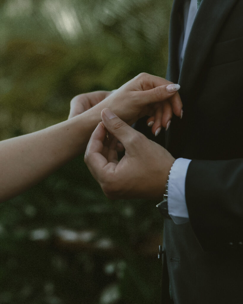 bride and groom hands close up wedding jewelry detail intimate destination wedding Mexico