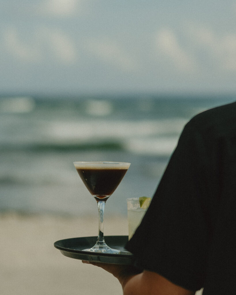 espresso martini beach wedding cocktail Cancun Mexico destination wedding reception