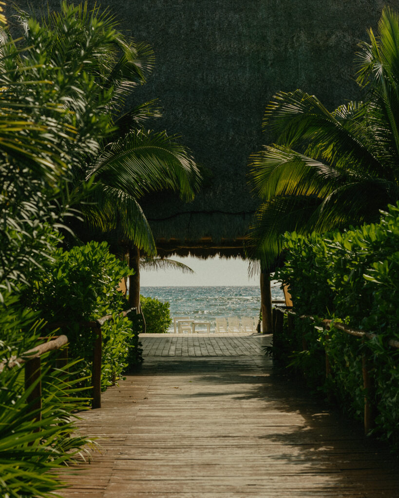 Blue Venado Seaside beach entrance walkway Cancun Mexico wedding venue