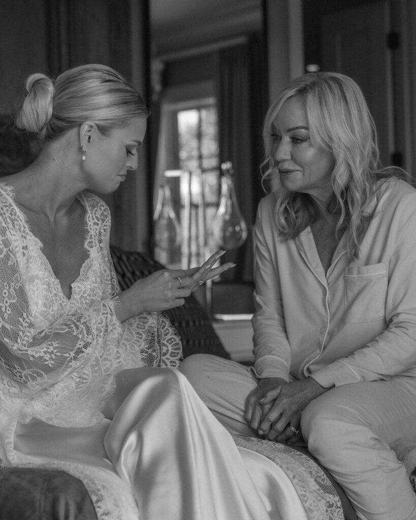 Bride sharing emotional moment with mother while getting ready for wedding in Franklin TN