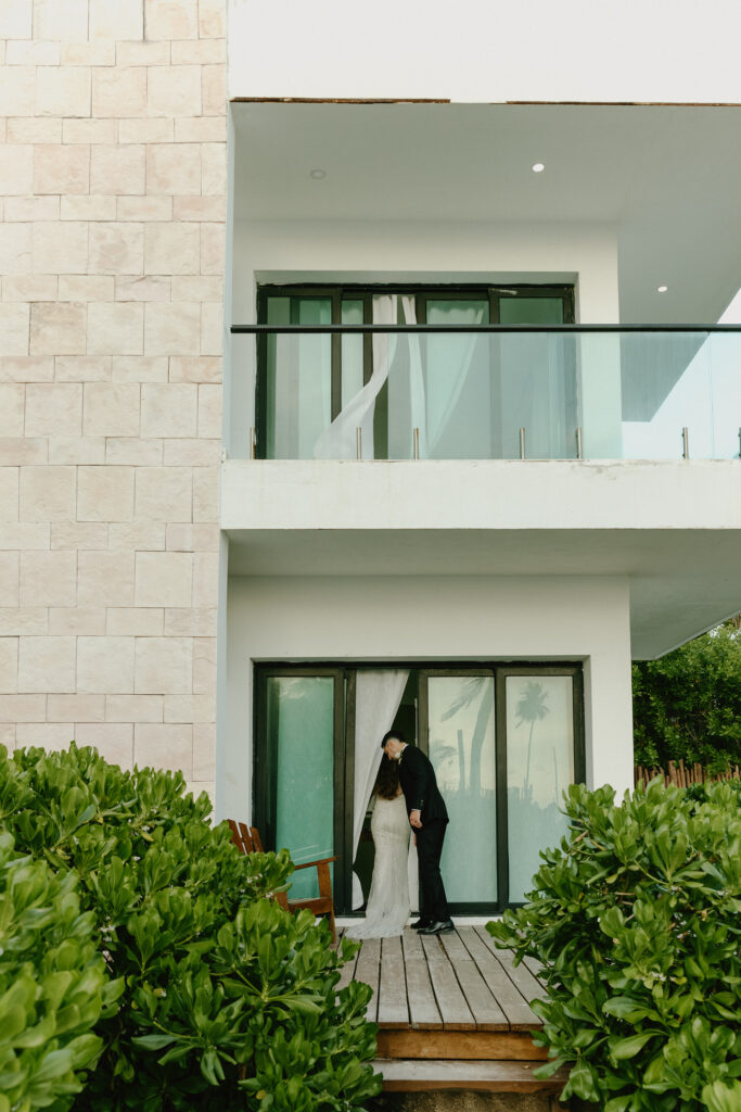 luxury resort Riviera Maya wedding venue exterior bride and groom balcony tropical destination