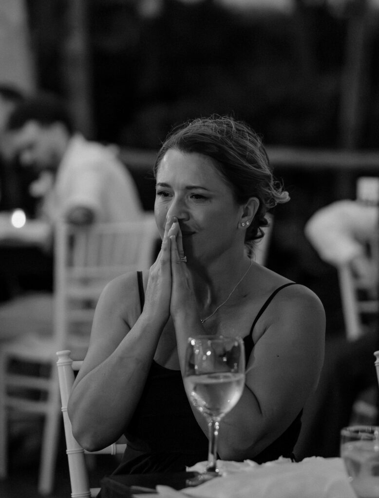 wedding guest emotional reaction during reception candid moment destination wedding Mexico