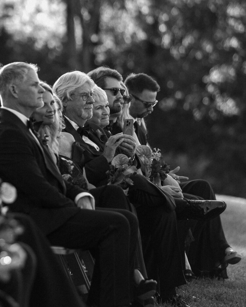 Wedding guests seated during outdoor ceremony at Franklin Tennessee wedding venue