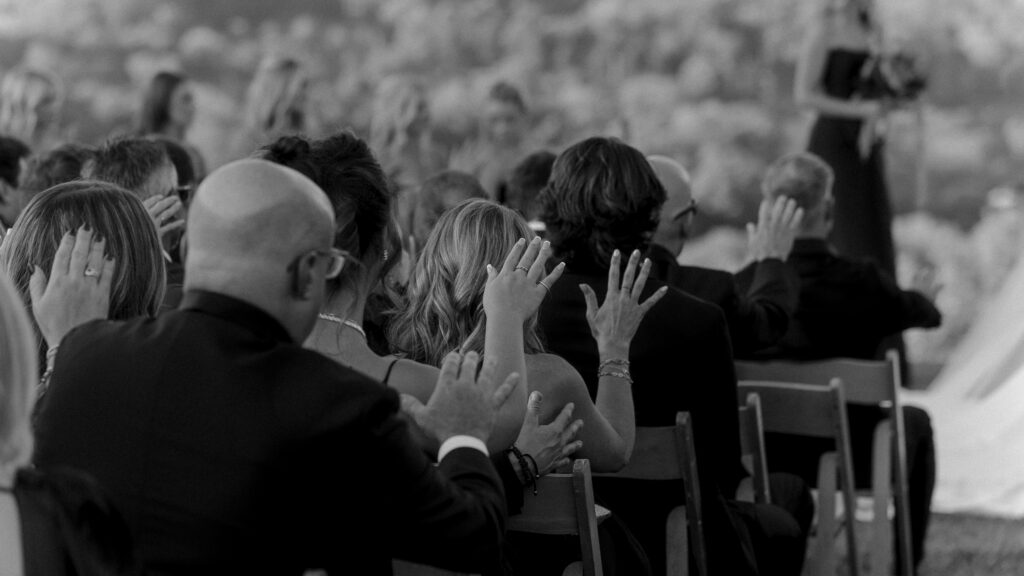 Guests reacting emotionally during wedding ceremony at Trinity View Farm