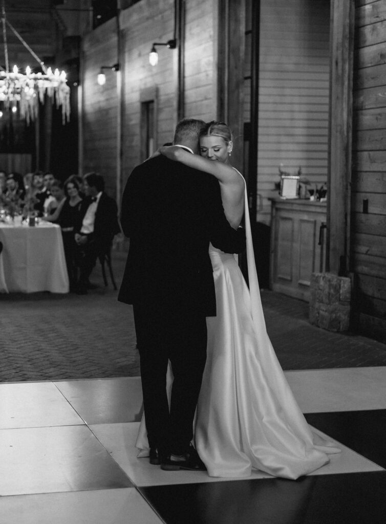 Bride dancing with father during reception at Trinity View Farm wedding in Franklin TN