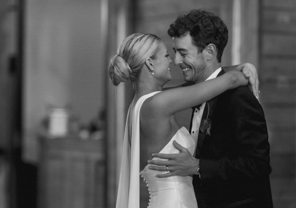 Bride and groom sharing first dance during reception at Trinity View Farm in Franklin TN