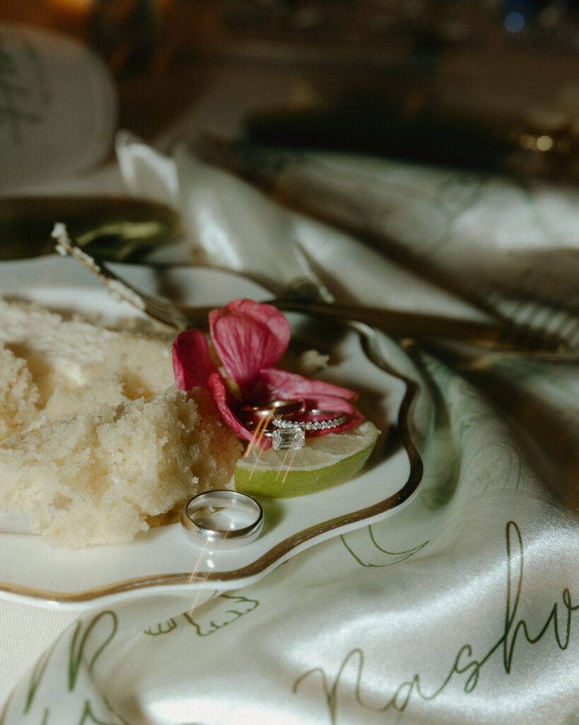 Wedding reception table setting with menu and floral details in Franklin Tennessee