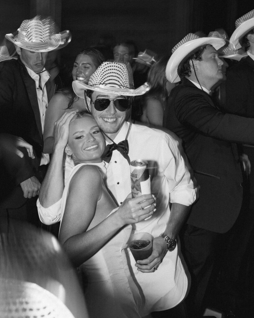 Bride and groom smiling together on dance floor during Franklin Tennessee wedding reception