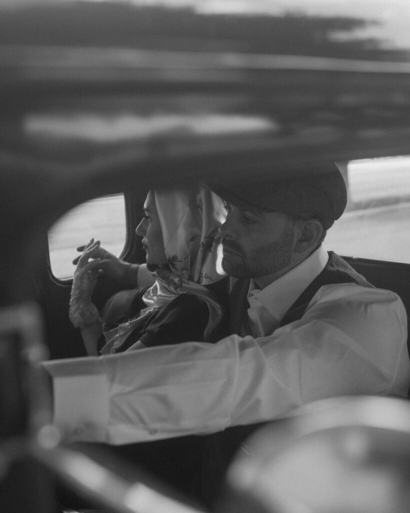 vintage car driving scene couples session Amarillo Texas storytelling photography