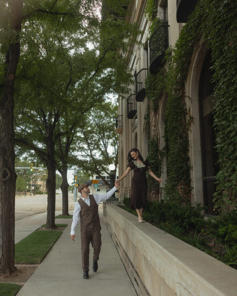 playful couples session downtown Amarillo Texas cinematic movement photography