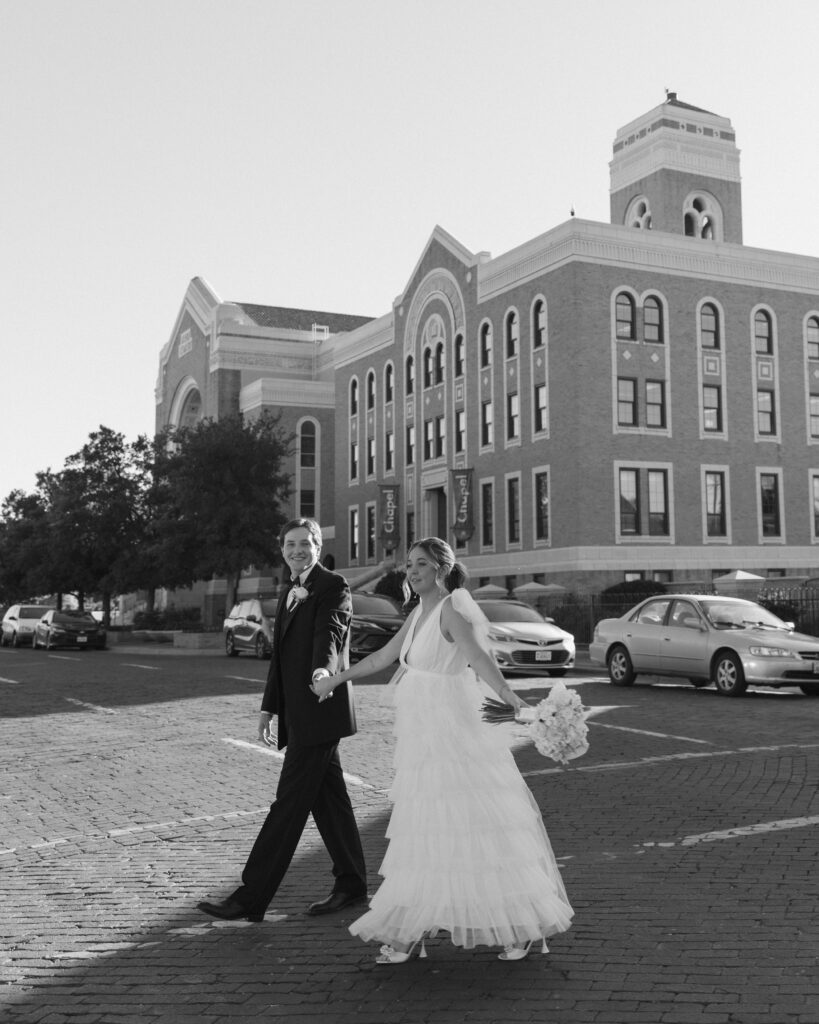 newlyweds walking in downtown amarillo texas after courthouse ceremony