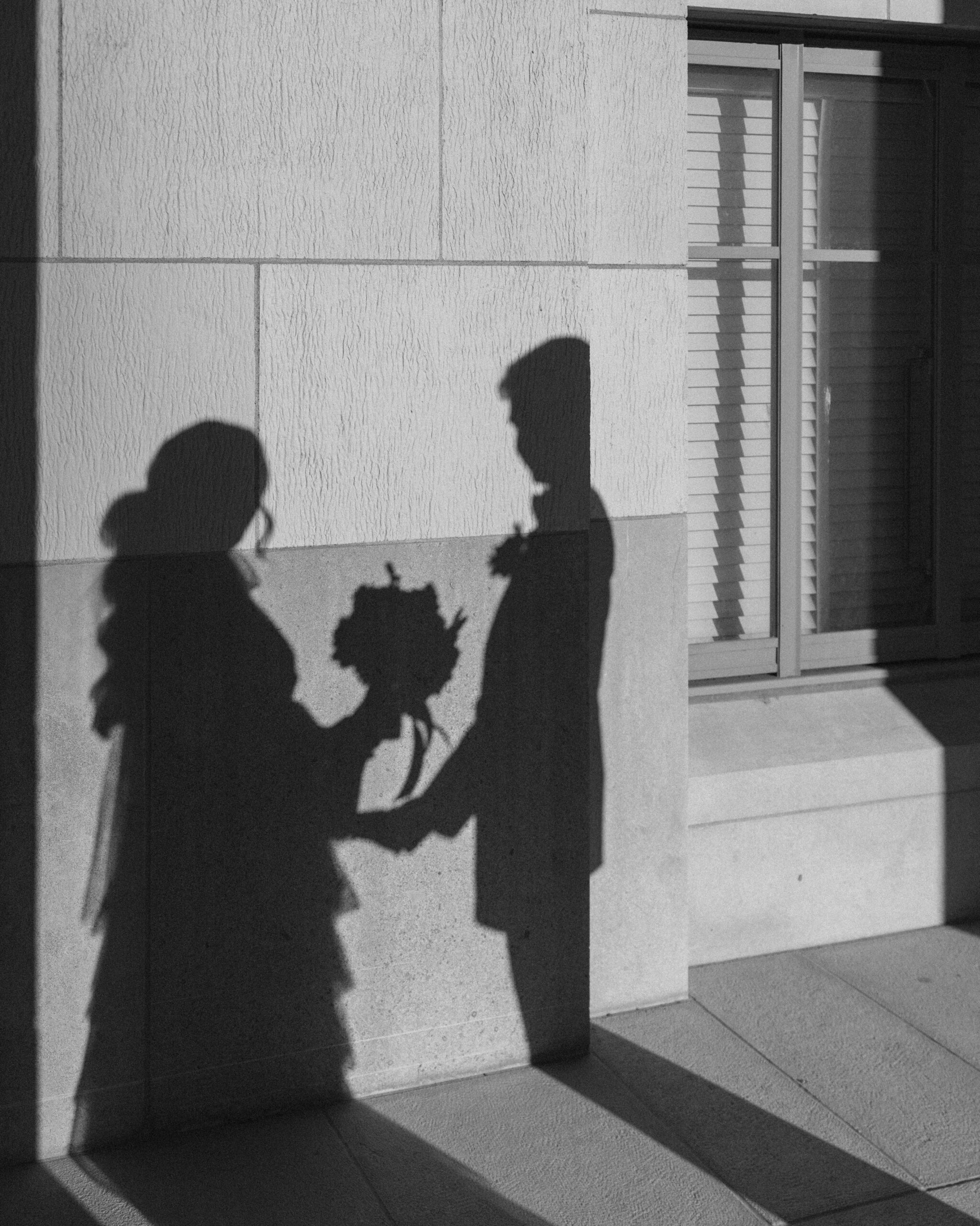 romantic newlywed portrait texas courthouse elopement black and white